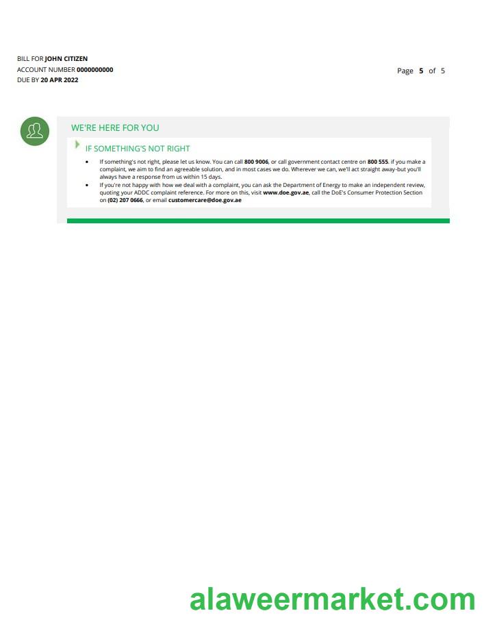 UAE Ajman Al Ain Distribution Co. Word and PDF utility bill template (5 pages) 5